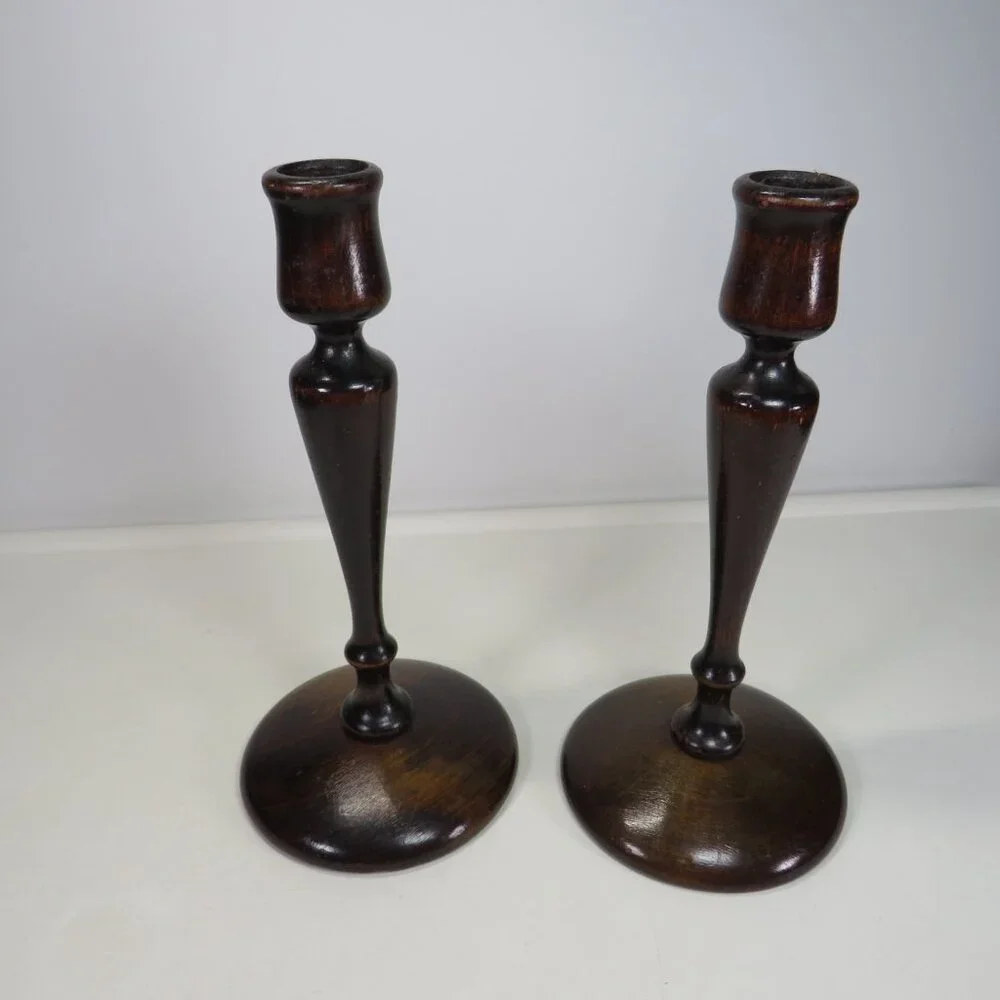 Dark Real Wood Candlesticks Vintage 9